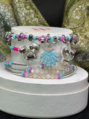 Bomb Party "Oh Shell Yeah!" Summer Stacks 3 Bracelet Set with Seashell Charm